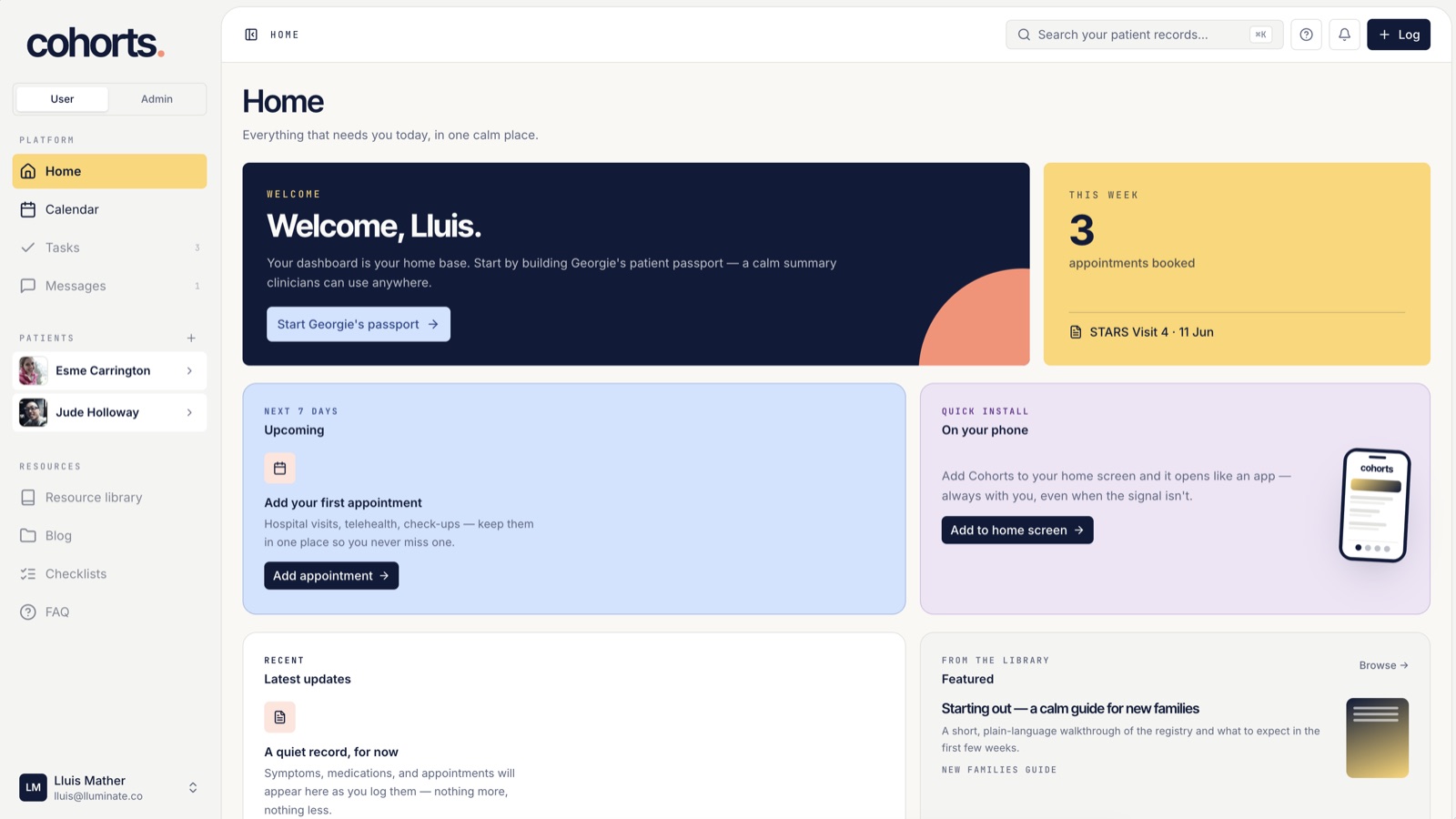 Cohorts — Patient registries and CRM for clinically-led charities and research organisations.