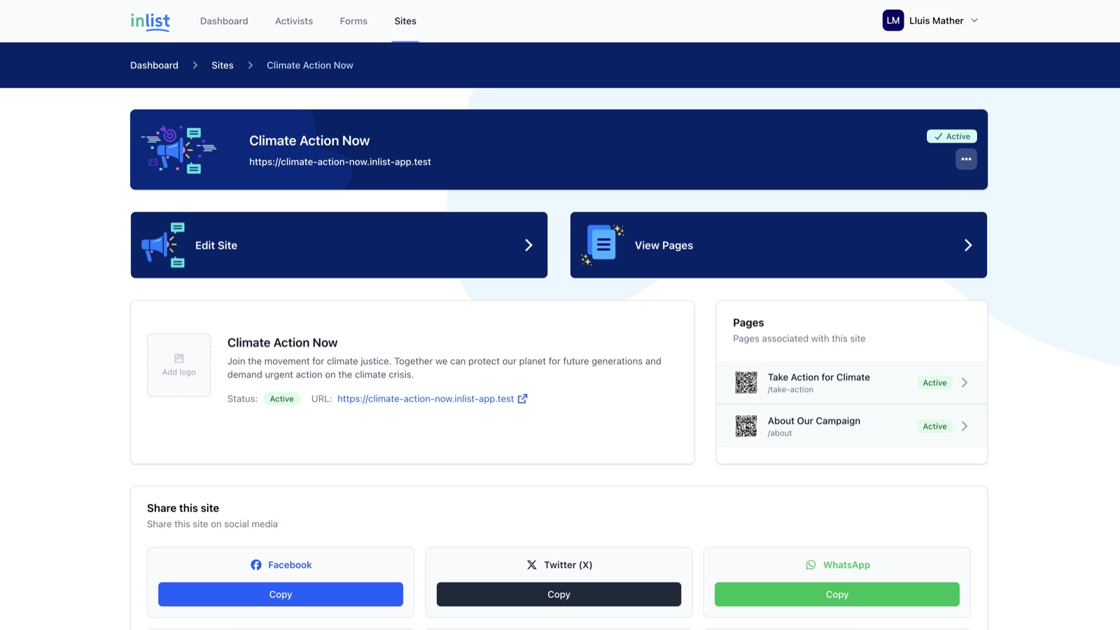 Inlist — Petitions, events and write-to-MP actions, launched by campaign staff without a developer.